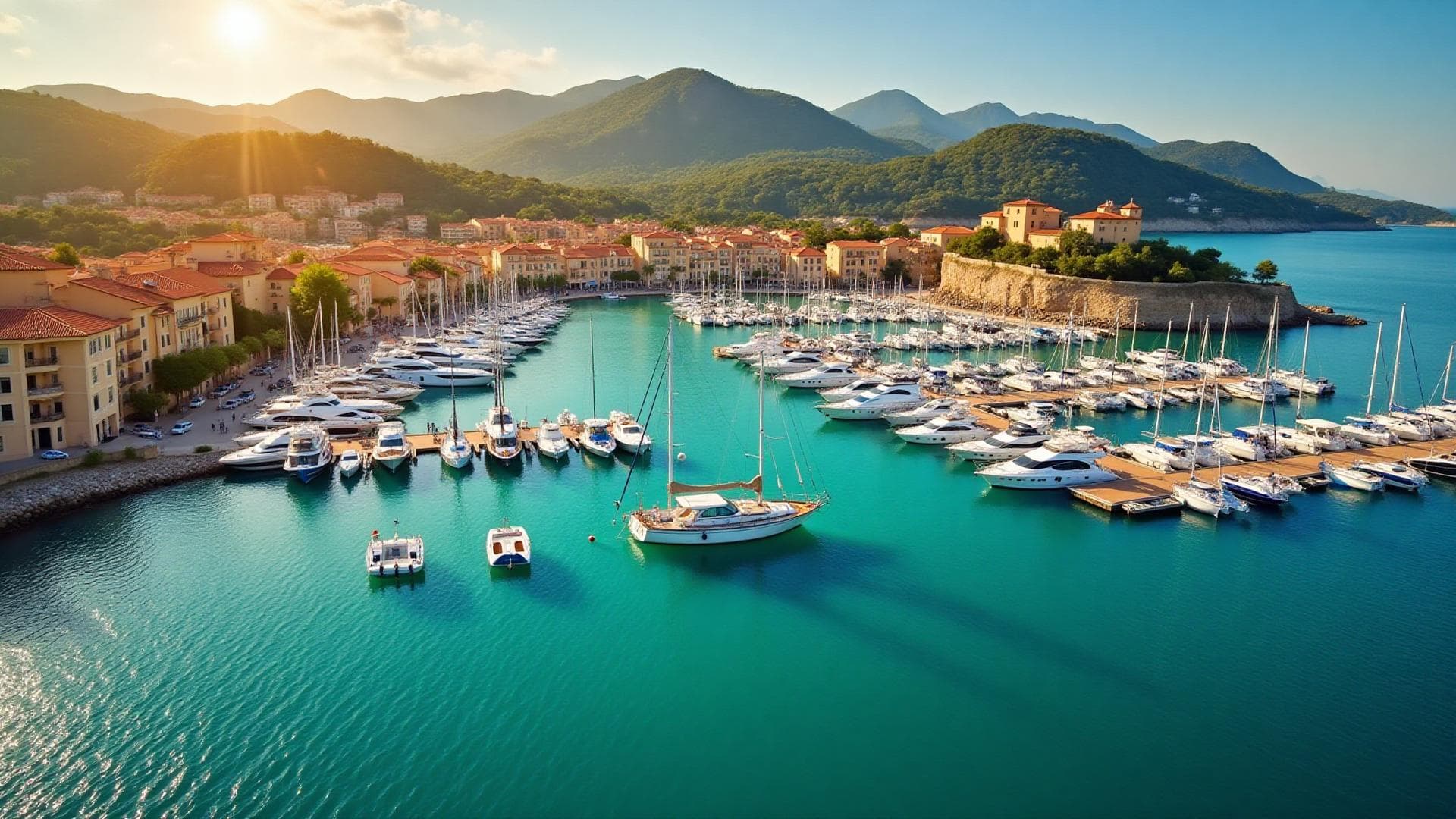 European marina aerial view